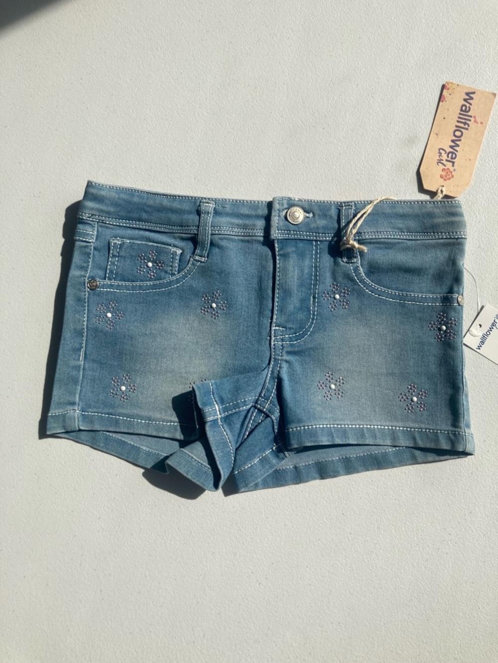 3/$12 Wallflower jean short bead like flower accent boho casual summer girls 6